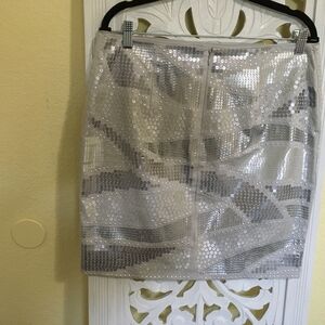 White House Black Market Silver Sequin Pencil Skirt